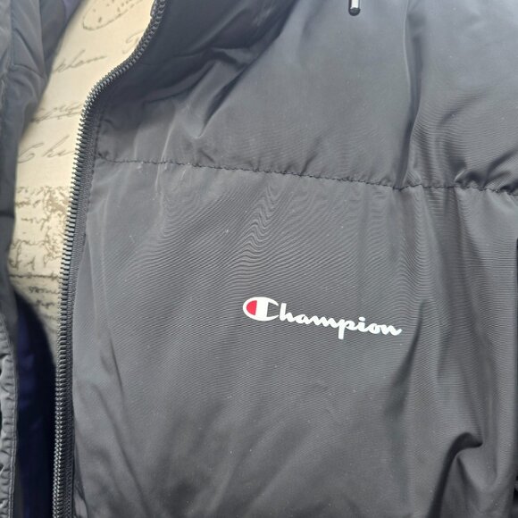 Champion Quilted Puffer Hooded Jacket Dark Blue Full Zipper Men's Size XL - Picture 10 of 11